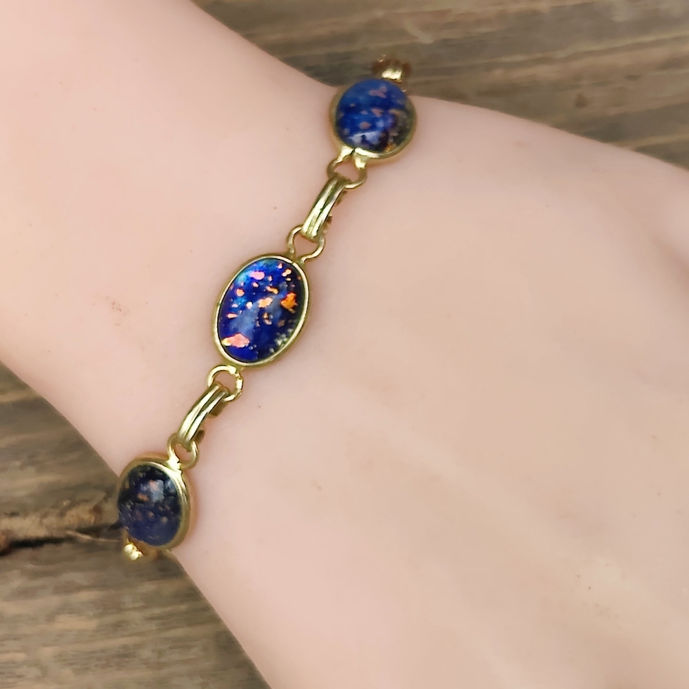 Vintage LongCraft Dichroic Art Glass Cab Bracelet With Safety Chain - Picture 5 of 5
